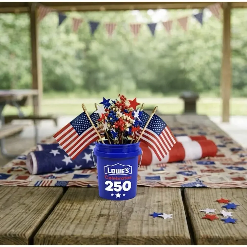 5 Pack Lowes Celebrates 250 USA Mini Blue Bucket w/ Lid Stackable Americana Food